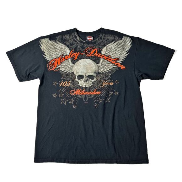 Harley-Davidson Other - VTG Harley Davidson 105th Anniversary Skull-Wing T-Shirt 2008 Y2K Tee sz XL